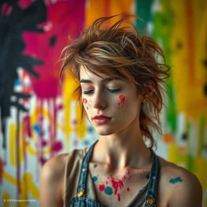 Eneatipo 4, el individualista, mujer artista con pared pintada de colores
