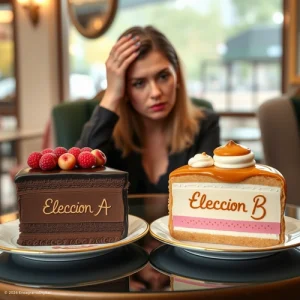 Eneatipo 6, mujer pensativa, no sabe que pastel escoger